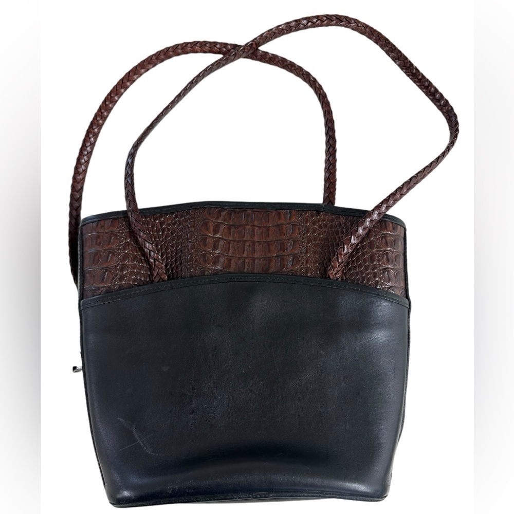 Brighton Bucket Bag Heart Clasp Closure Croc Leather Braided Shoulder Straps - Picture 7 of 7